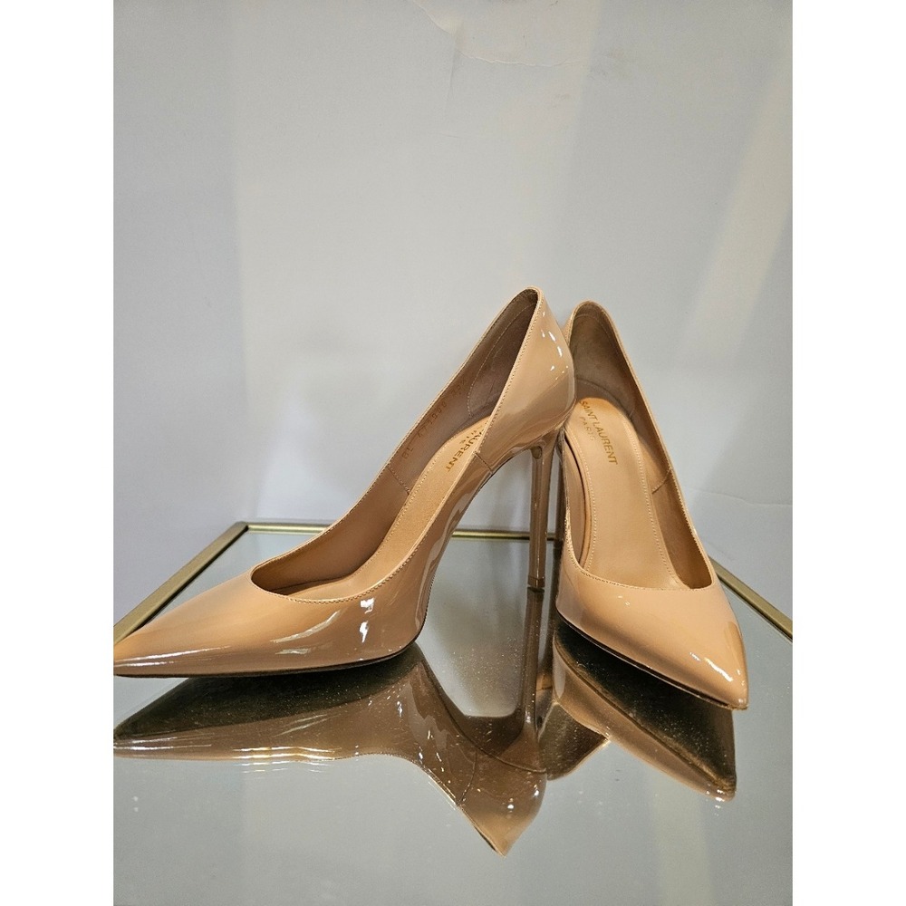 Saint Laurent Anja Pumps Women 38 Nude Patent Leather Pointed Toe Stiletto